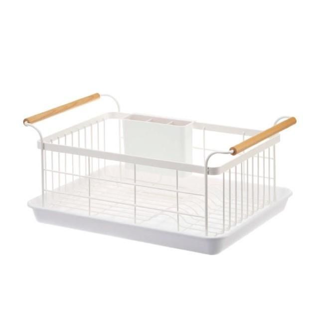  山崎実業 水切りバスケット トスカ tosca 水切りラック ディッシュラック ディッシュスタンド ディッシュストレージ 皿立て 皿たて おしゃれ 北欧 ホワイト 白 木 天然木 キッチンツール キッチン収納 キッチン雑貨 食器収納 yamazaki 水切りカゴ シンク コンロ用品