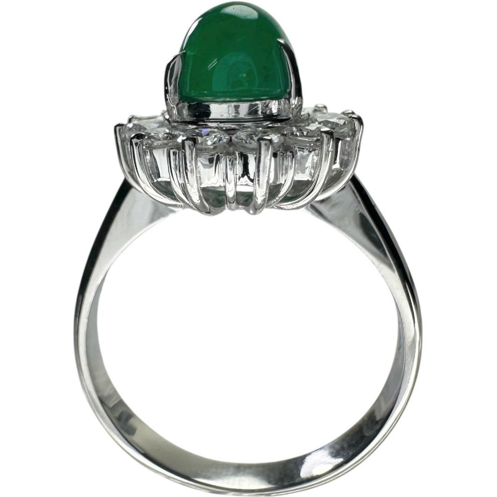 エメラルドダイヤモンドリングプラチナ10号 10号 カボションエメラルド 1.54ct ダイヤモンド 0.49ct リング