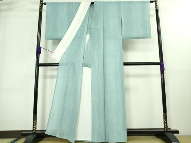 平和屋本店□極上 夏物 銀座もとじ 小紋 縦絽 縮緬地 浅縹色