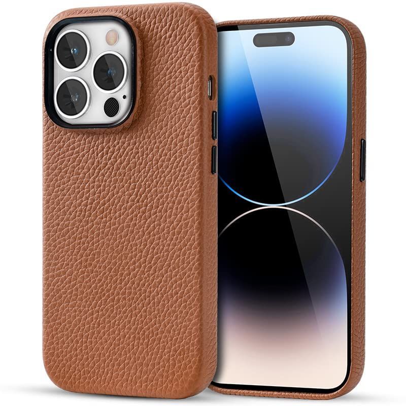 新品 JAC iphone14Proケース スマホカバー 本革 牛革 シュリンクレザー お洒落 高級 耐衝撃 ワイヤレス充電対応 日本企画品 (iphone14Pro キャメル)