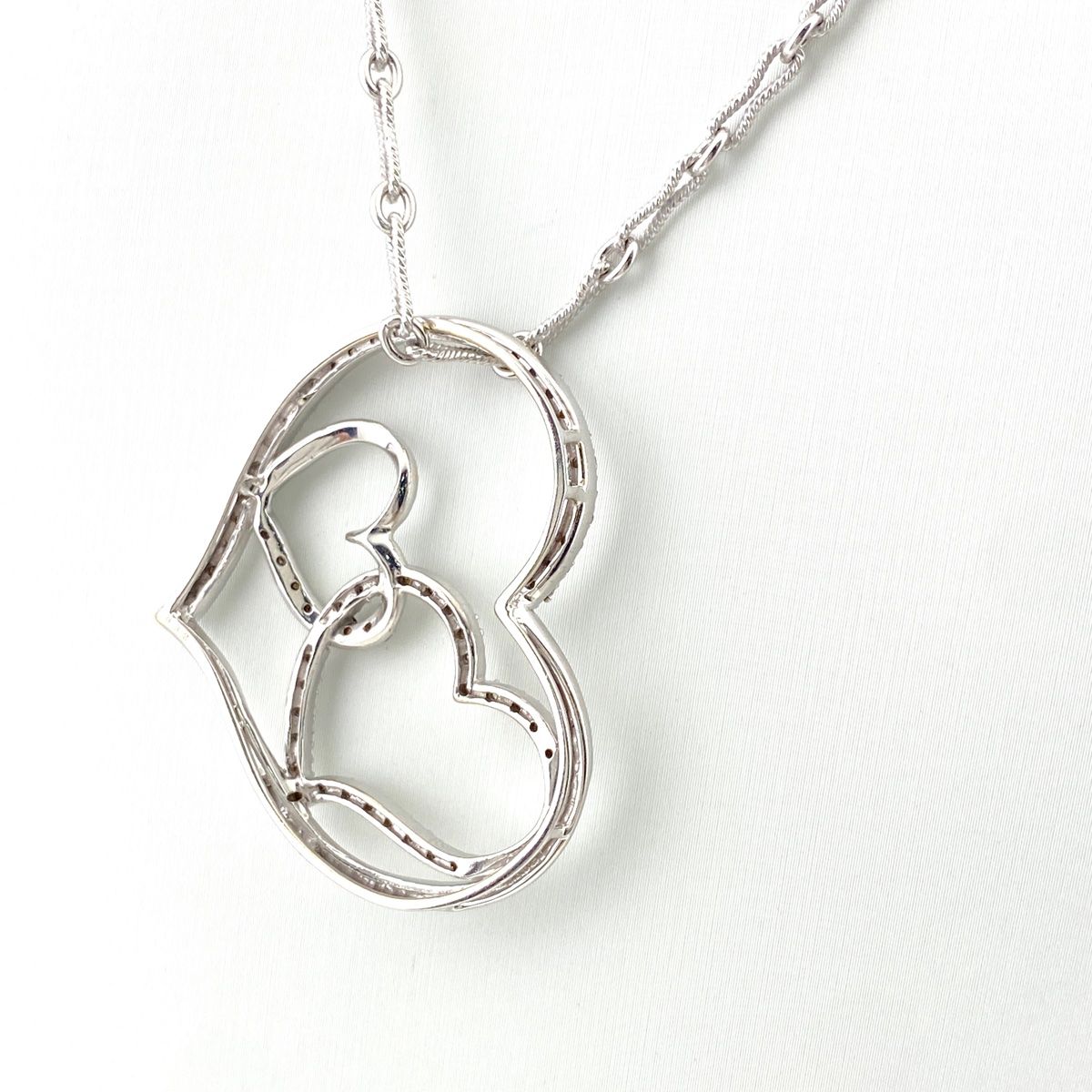 ハートモチーフ デザインネックレス WG ホワイトゴールド ペンダント メレダイヤ ダイヤモンド ネックレス K18 WG 750 レディース