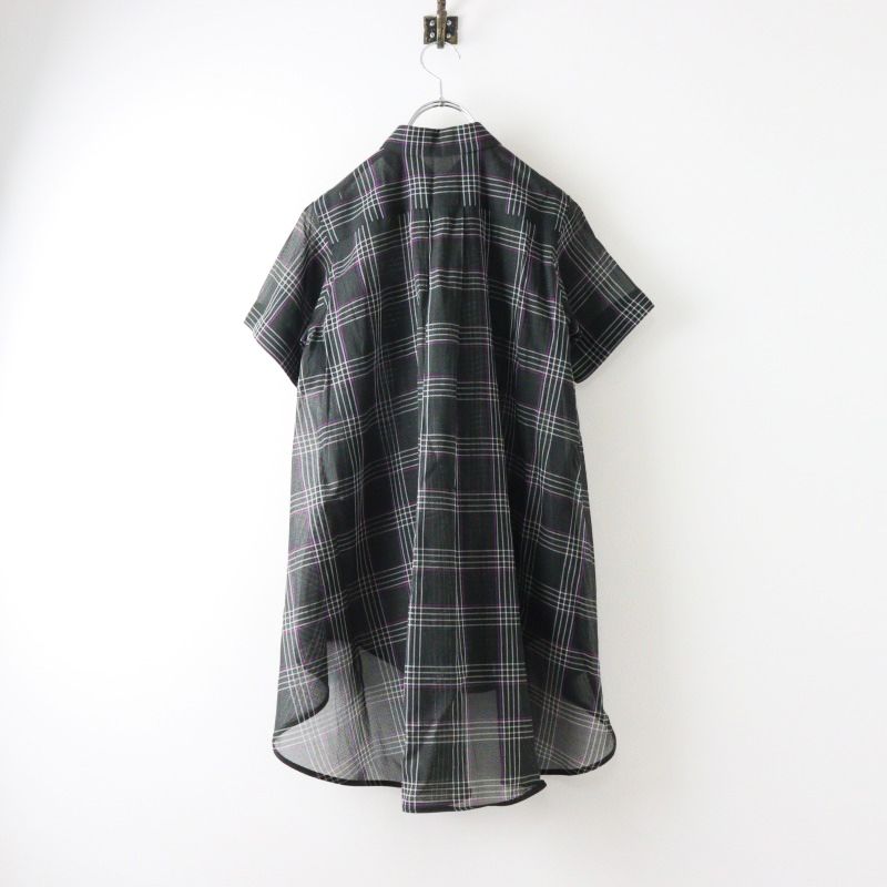 2025 SS サカイ sacai Glencheck Mix Shirt ギンガムチェック ミックス シャツ 1 グレー系 スリット シアー ブラウス