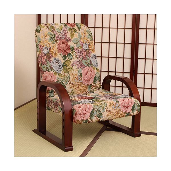 谷村実業 立ち座りらくらく座椅子 ミドルタイプ リクライニング ゴブラン 花柄 TAN-100M-GOB