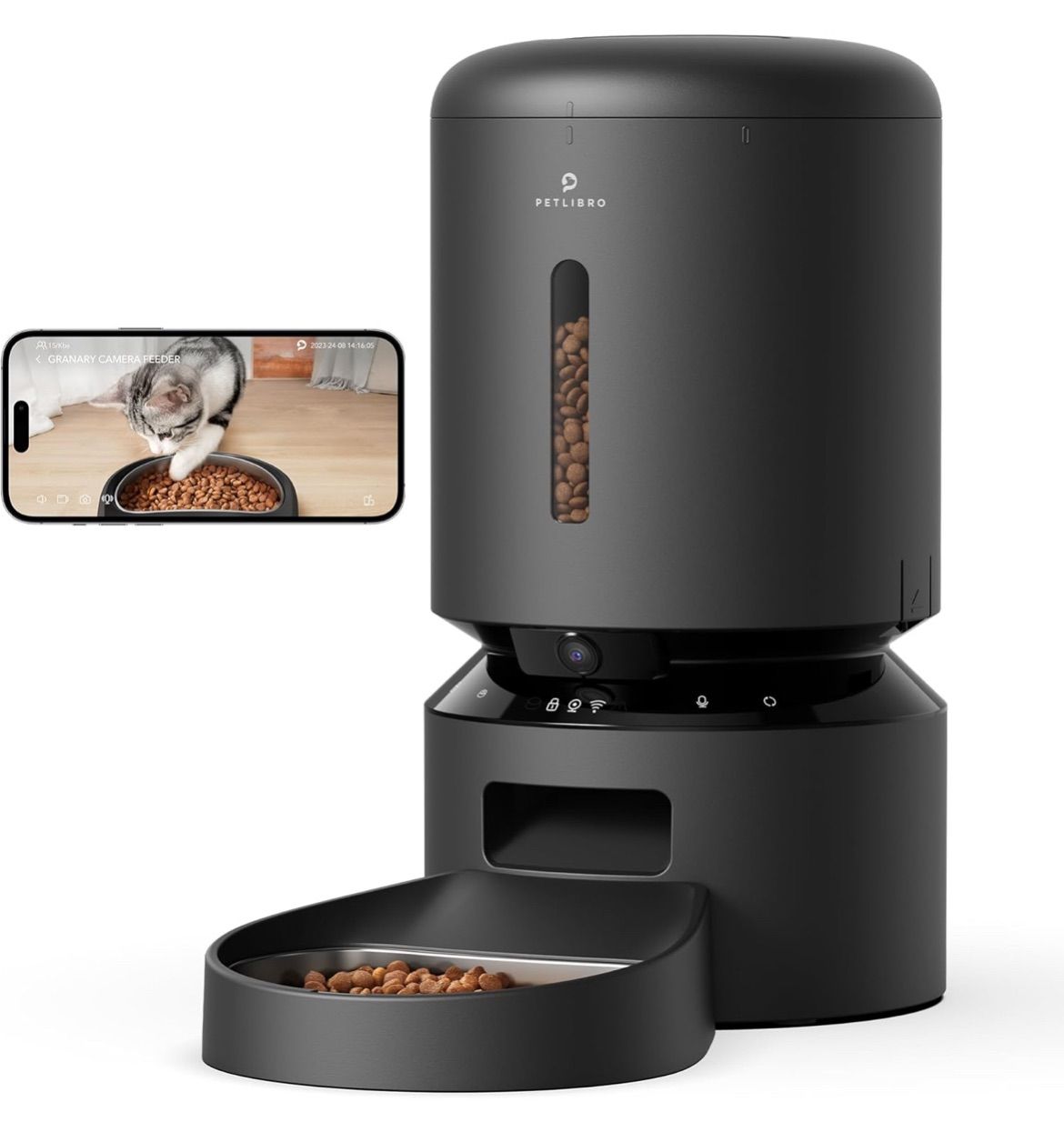 TK071 PETLIBRO 自動給餌器 猫用 カメラ付き 自動餌やり器 犬 1080P 暗視機能 自動餌遣り器 スマホ遠隔操作 双方向会話 2.4G 5G WiFi対応 詰まり防止センサー 動体検知 音声検知 ステンレス製ボウル 大容量 5L ブラック
