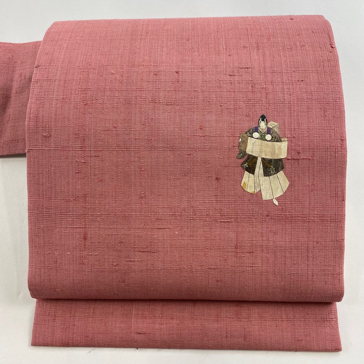 名古屋帯 秀品 落款 草苑 人物 蓑虫 ピンク 正絹