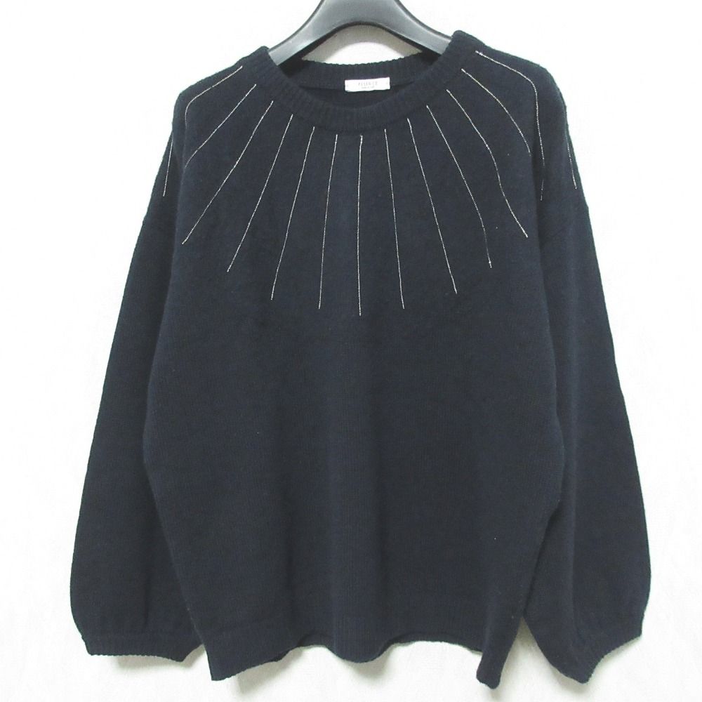 美品 PESERICO ペセリコ シルク×カシミヤブレンド モニーレ装飾 パフスリーブ プルオーバー ニット セーター 38 ネイビー レディース  古着 中古 USED - メルカリ