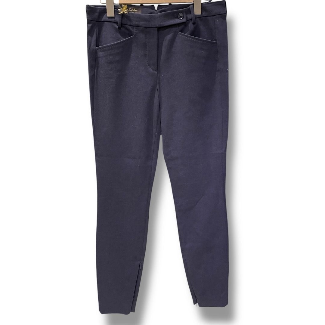 Loro Piana ロロピアーナ コットンパンツ 裾ZIP付き ストレッチ素材 スリムテーパード イタリア製 ネイビー 40 Mサイズ レディース 春 ゴーゴー古着セントラルパーク名古屋店No.235