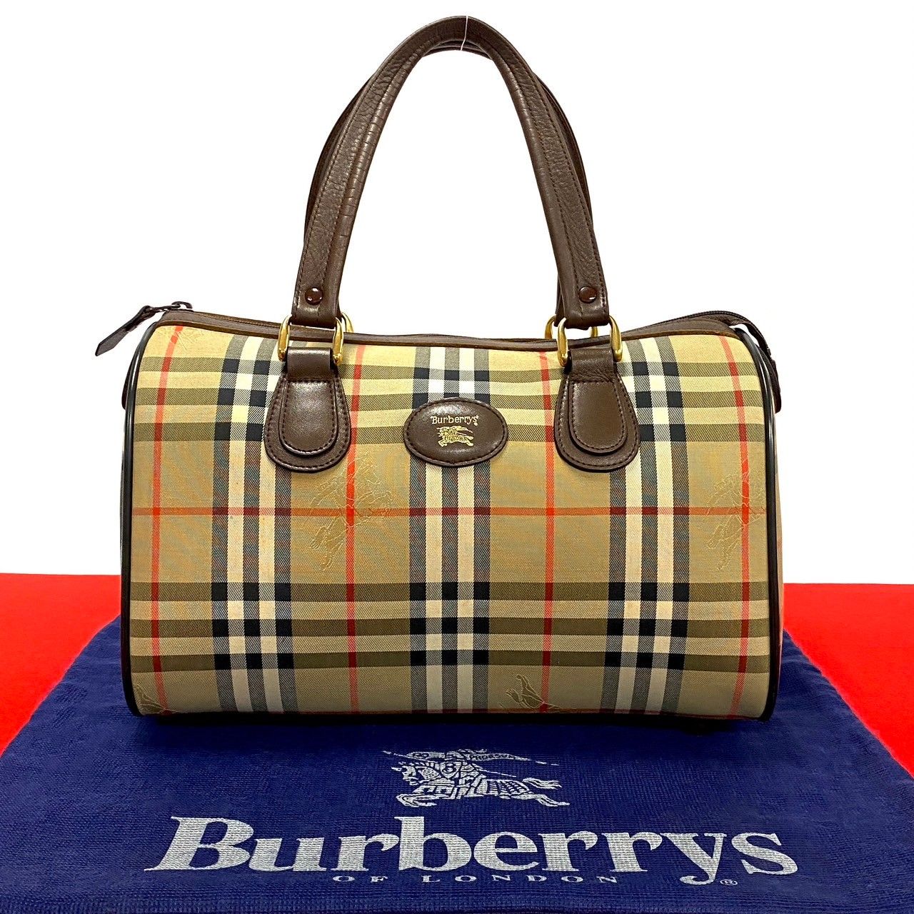 極 美品 BURBERRY バーバリー ヴィンテージ ノバチェック シャドーホース キャンバス レザー ボストンバッグ ハンドバッグ ベージュ  63519 - メルカリ