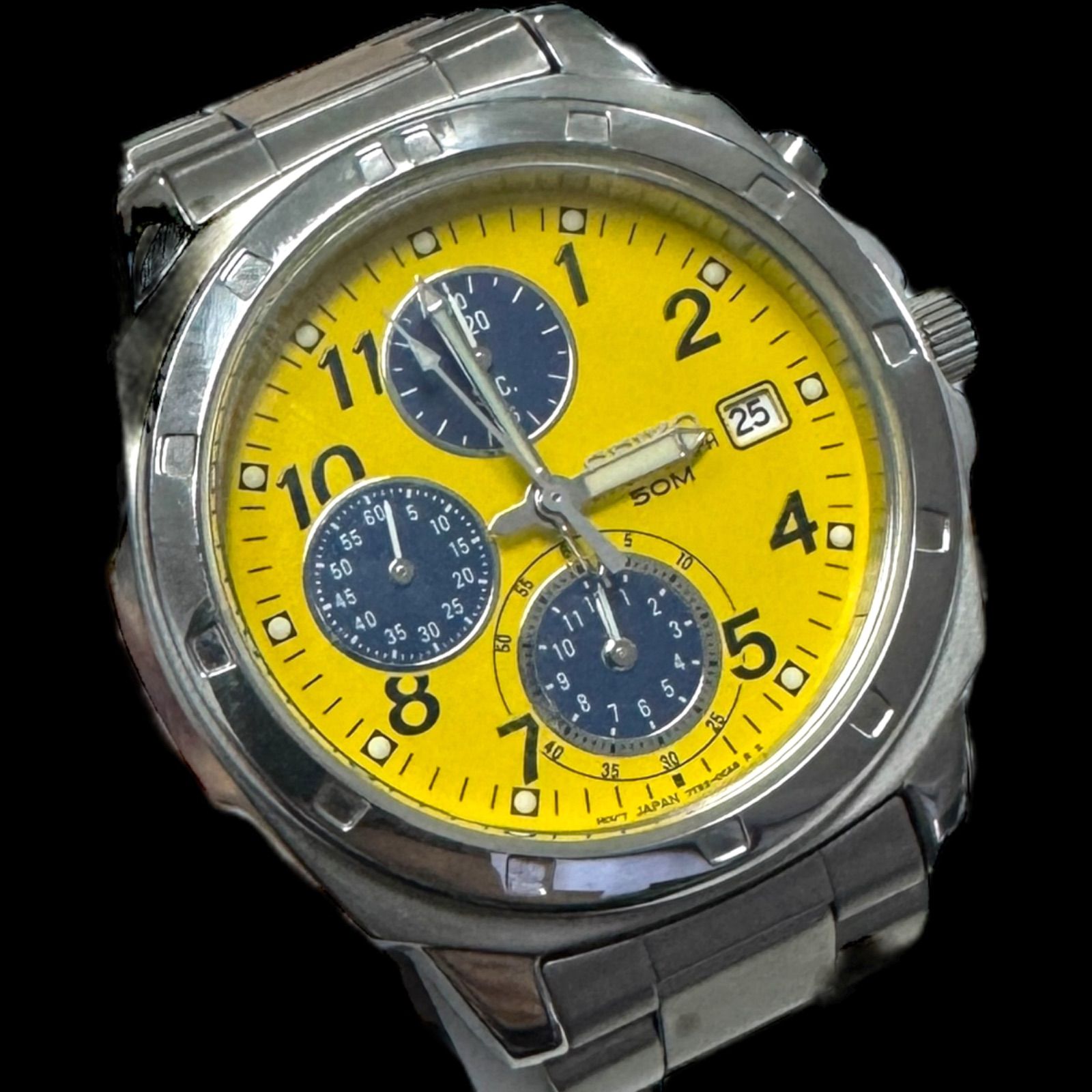 稼働 美品 SEIKO セイコー クロノグラフ メンズ腕時計 イエロー文字盤 