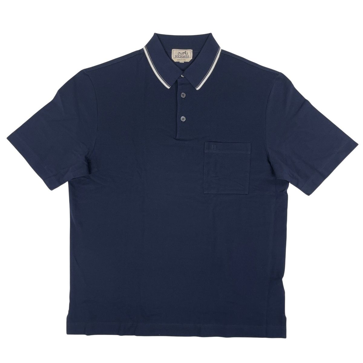 エルメス HERMES Hロゴ ポロシャツ 半袖 トップス ポロシャツ コットン ネイビー メンズ