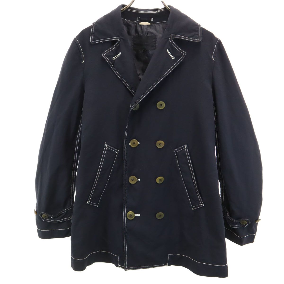 COMME des GARCONS HOMME DEUX コムデギャルソン オムドゥ 2013年 ホワイトステッチ ピーコート S ブラック メンズ 古着