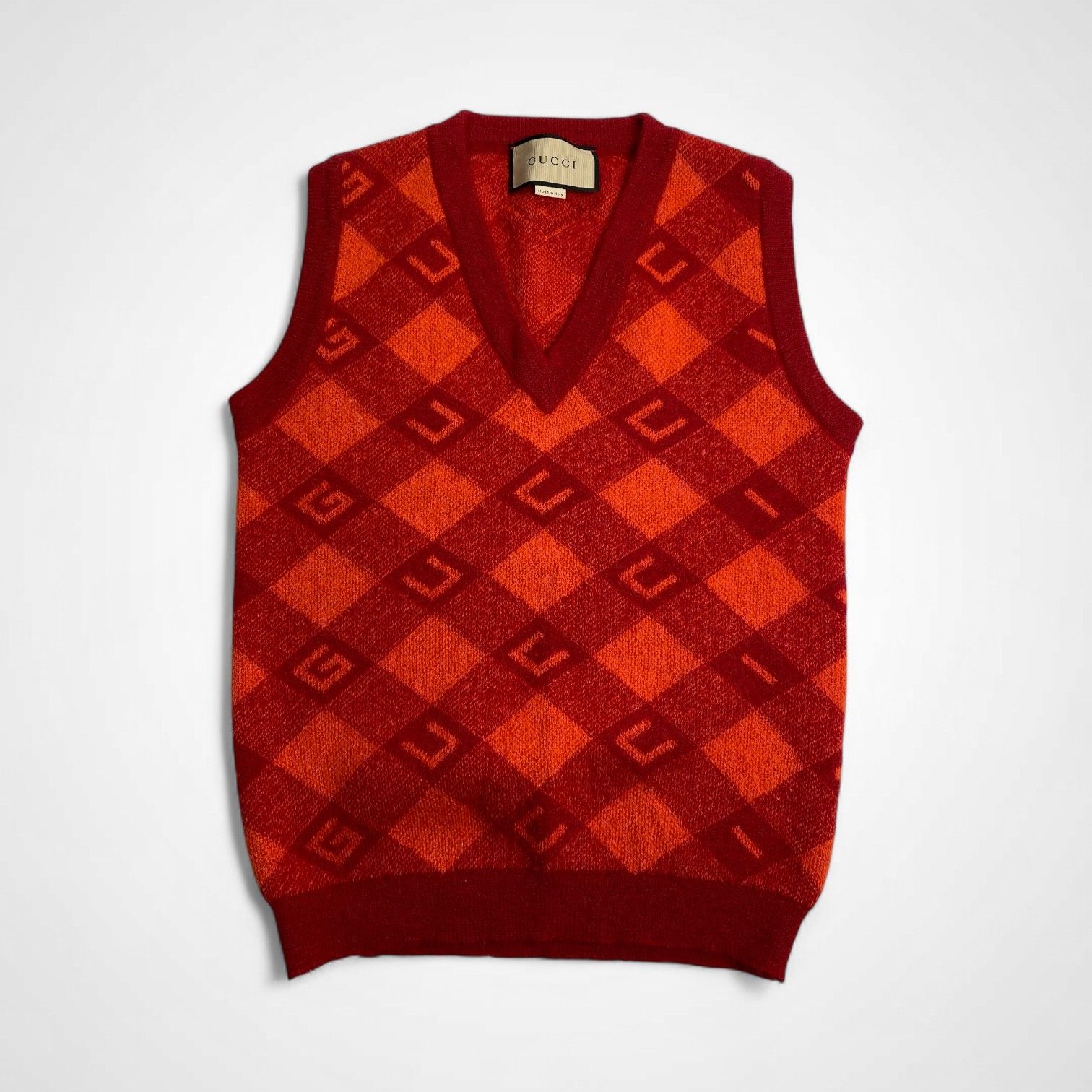 GUCCI グッチ | モヘヤMIX アーガイルベスト オレンジ×レッド 22SS SIZE XXS