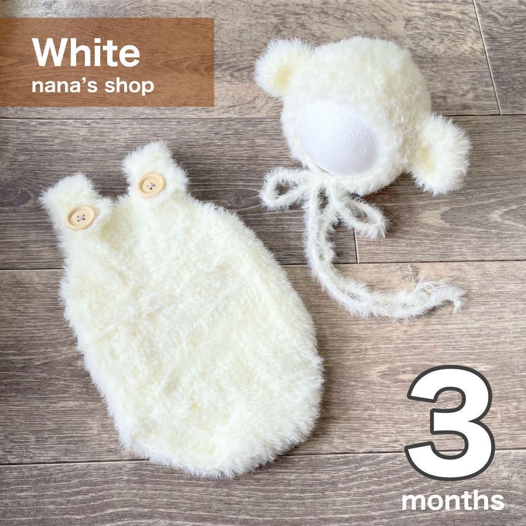 ふわふわ白♪うさぎ耳帽子とロンパース ニューボーンフォト衣装