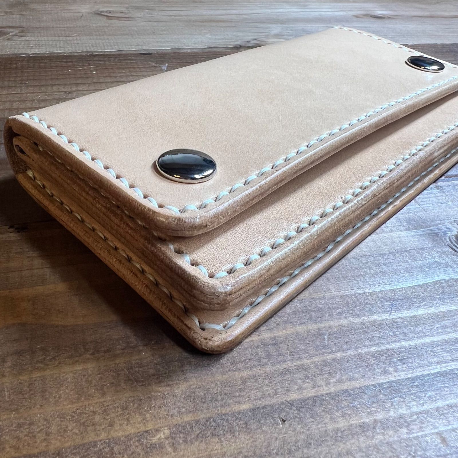 トラッカーウォレット ロング 2層】 ナチュラル 本革 ハンドメイド