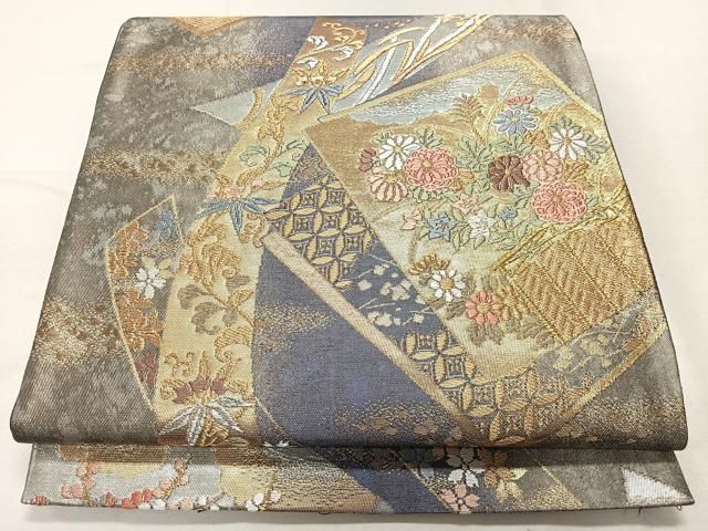 ⭕️超目玉品⭕️●水墨画袋帯●六通●草木文様●10000均一価格●ご縁 袋帯 美品 秀品 草花 間道 金糸 墨色 六通 正絹 【中古】