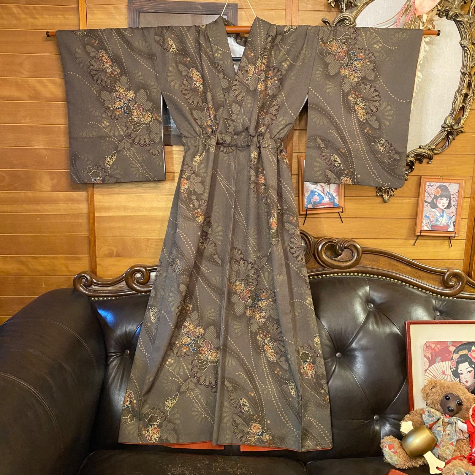 着物リメイク ロング ワンピース ドレス 洗える 化繊 名古屋帯