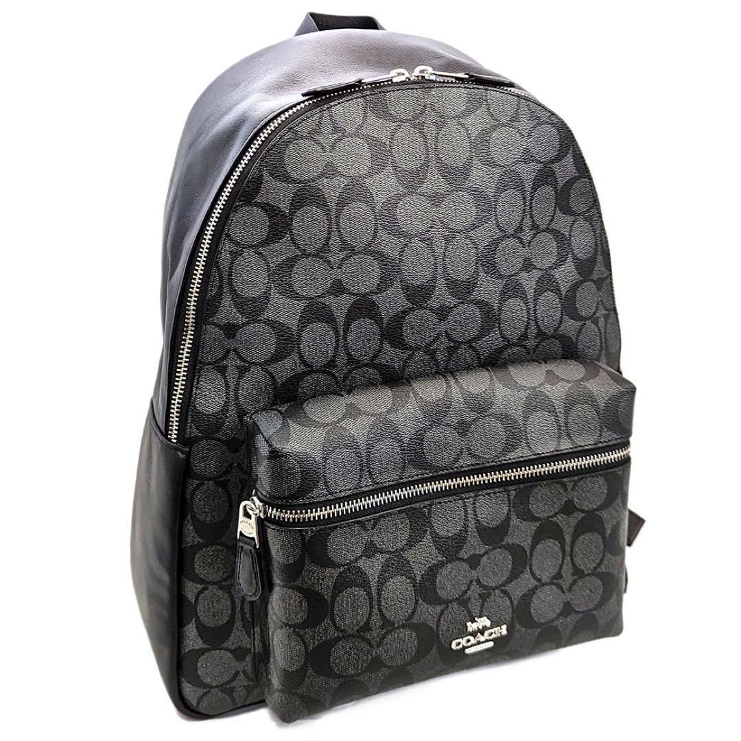 COACH コーチ シグネチャー ロゴ バックパック リュック レザー ブラック 未使用品】COACH コーチ シグネチャー レザー バックパック