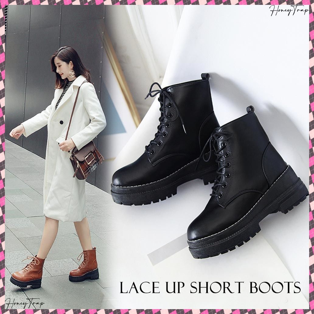 ショート ブーツ レディース シューズ 厚底 ワークブーツ レースアップ 美脚と歩きやすさを兼ね備えたレースアップショートブーツ 程よく厚底ソールでスタイルアップを期待、歩きやすさも抜群