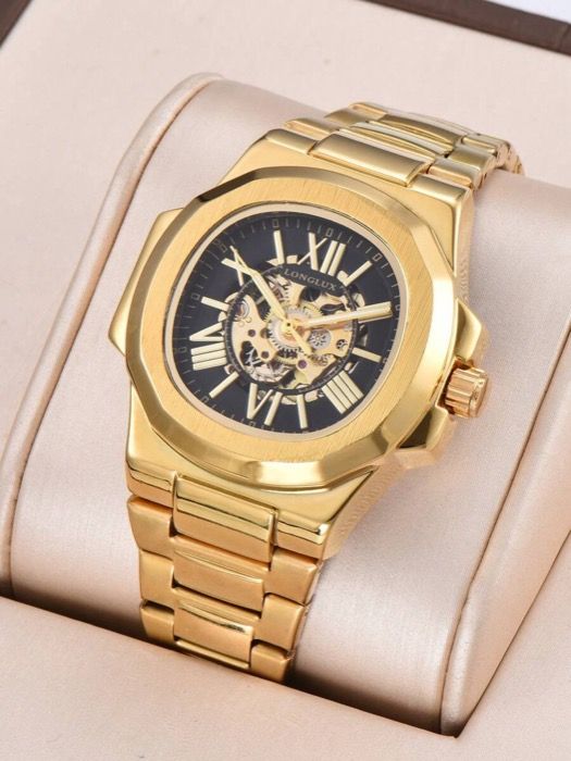 腕時計 メンズ 機械式 1個 メンズ中空自動機械式防水スチールバンド腕時計 バタフライバックル カジュアルでファッショナブル