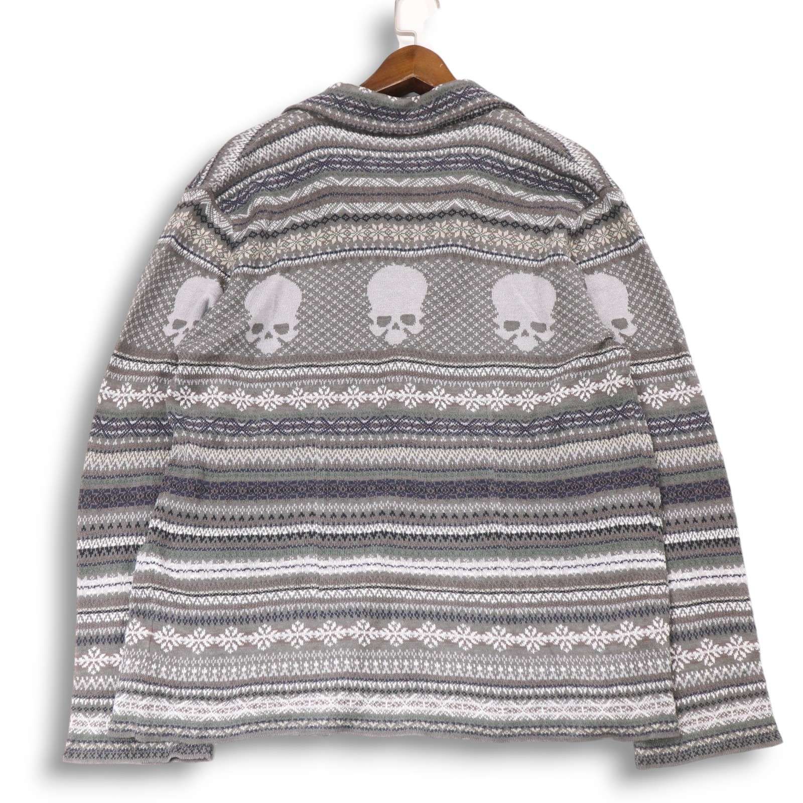 伊製 GEMMA.H UOMO ジャンマアッカウォモ 春夏 麻100% スカル ノルディック柄 リネン ニット ジャケット Sz.L　メンズ