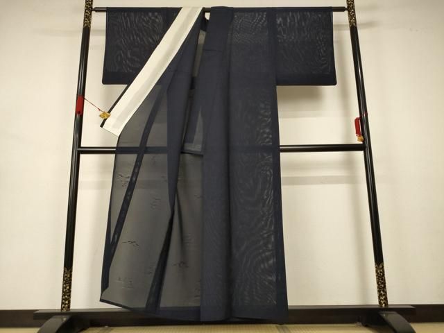 平和屋着物 夏物 色無地 風景紋紗 藍鉄色 正絹 AABB2518jd