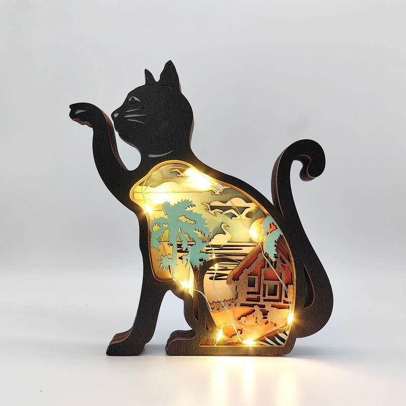 やっかい猫様　レトロ　木彫　壁かけ 魔除け 木彫 インドネシア Barongバロン レトロ壁飾り＆草間彌生