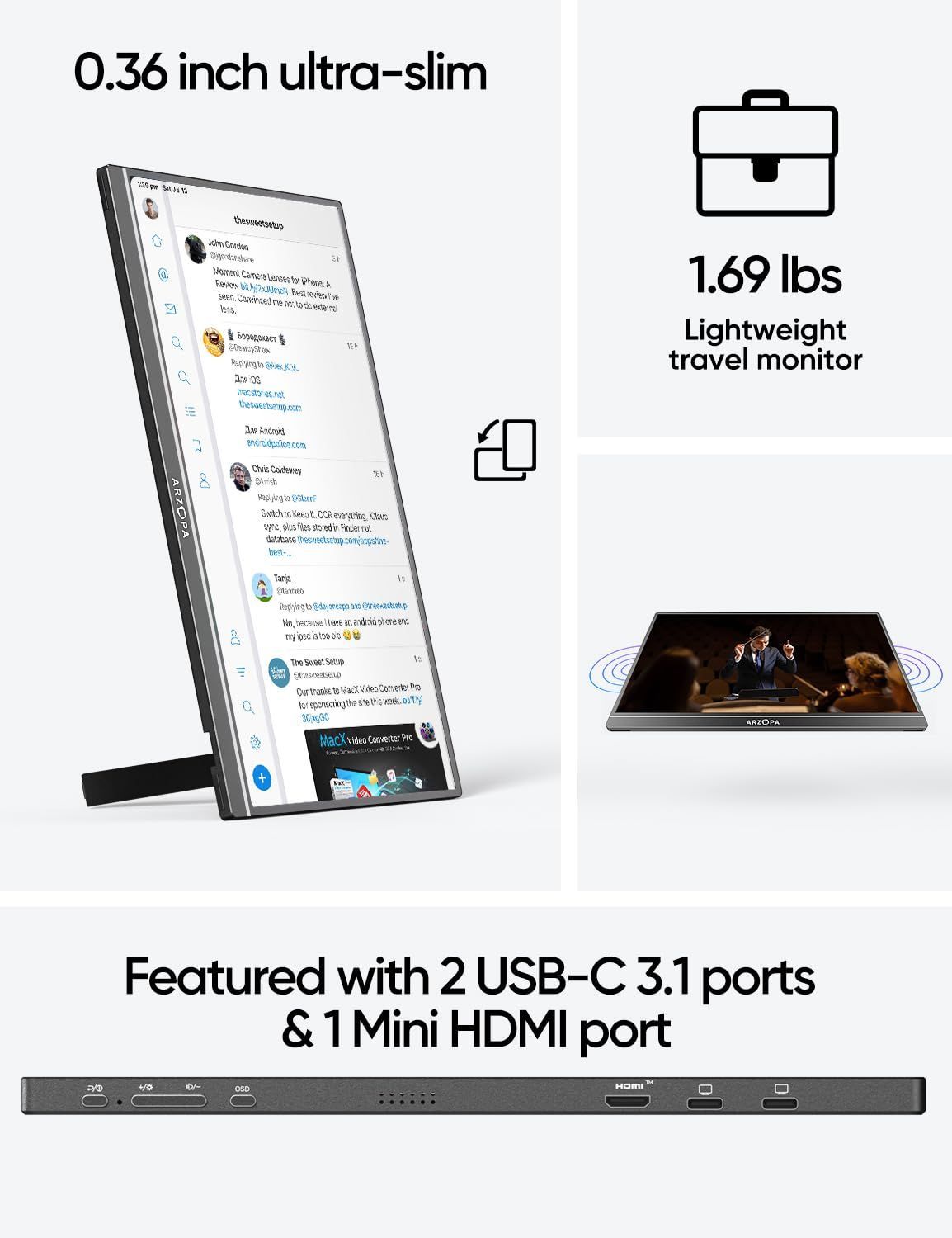 ARZOPA モバイルモニター 16.1インチ 100％ sRGB広色域