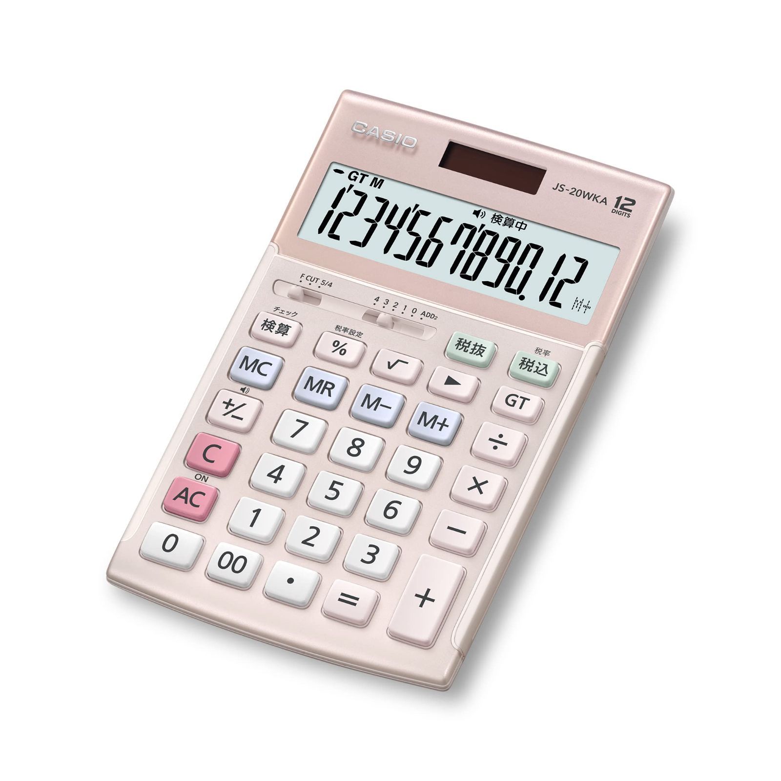 新着商品 JS-20WKA-PK-N ピンク グリーン 法適合 ジャストタイプ 検算機能 12桁 エコマーク認定 本格実務電卓 カシオ