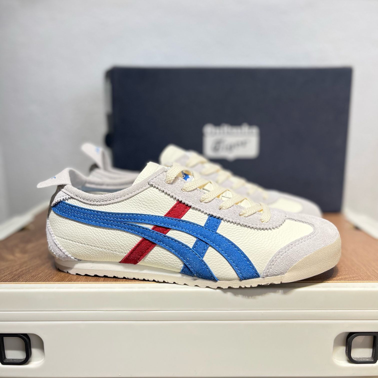 新品 Onitsuka Tiger MEXICO 66 スニーカー 男女兼用 ホワイトブルー 22.5cm-28cm