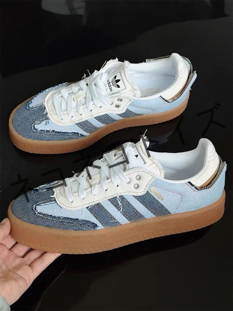 人気新品   Adidas atmos Exclusive SAMBAE W デニム  レディース/メンズ   厚底 スニーカー  箱付