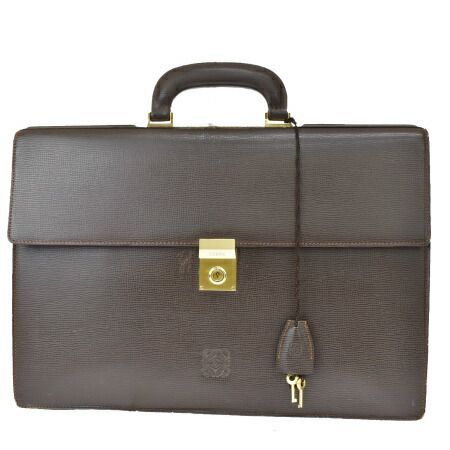 【中古】 ロエベ LOEWE ブリーフケース ビジネスバッグ 書類かばん ハンド ブラウン レザー 09JC745