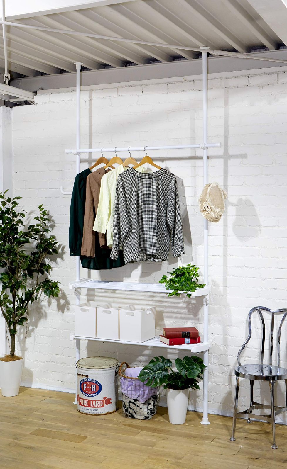 数量限定】山善 伸縮ラック 突っ張り式 ハンガーポール付き 縦横伸縮  