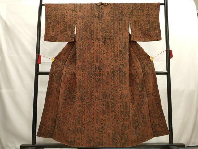 平和屋着物□上質な小紋 草花間道 鬼しぼ縮緬 正絹 逸品 AAAZ5426ma