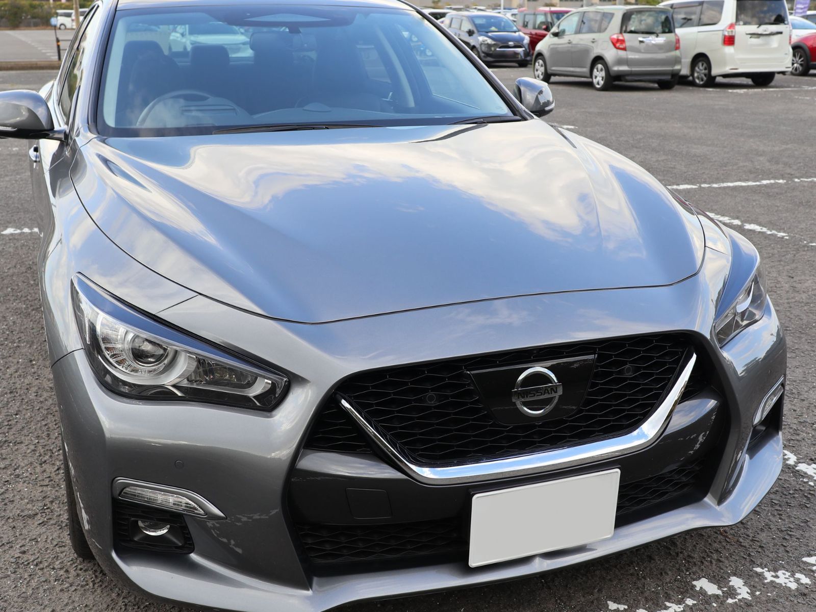 Tint+カット済みアイライン スモークフィルム スカイライン V37 用 (ヘッドライト上部 Type3) v37