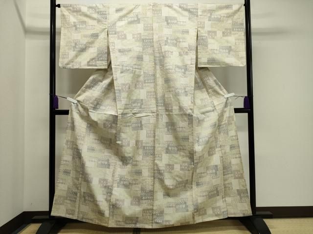 平和屋着物▽本場大島紬 白大島 単衣 9マルキ 吉祥文 ますいわ