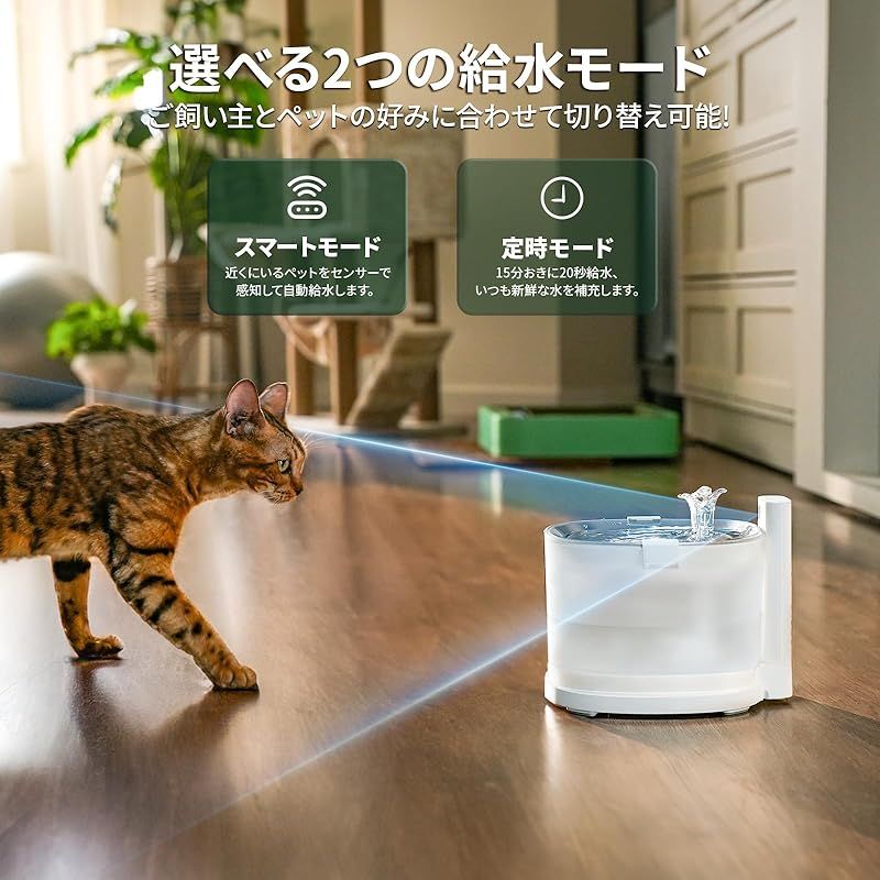  Cheerble 猫自動給水器 水飲み器 ポンプレス磁力給水 コードレス 漏電なし スマートセンサー感知 楽々洗浄 組み立て簡単 2つの給水モード 大容量2 L 静音 フィルター付き E 1 猫給水器-フィルター 0 ペットウォーター ドッグフード