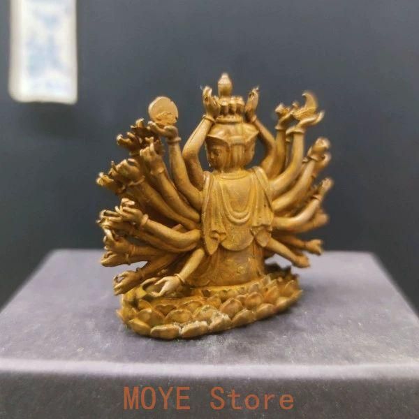 銅製 霊吉普薩 準提仏 母菩薩仏頭彫像 装飾品 工芸品 美術品 置物 仏教美術 準提菩薩 準提仏母像身辺 千手観音小仏像 銅製 工芸品