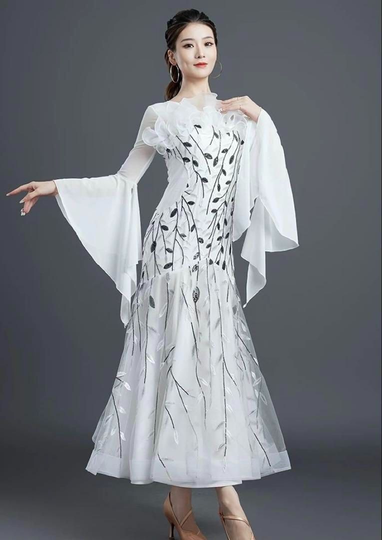 発表会・競技会向き✨スタンダードドレス　ブルー　Mサイズ 社交ダンスドレス イージーオーダー】 （緑系） スタンダード