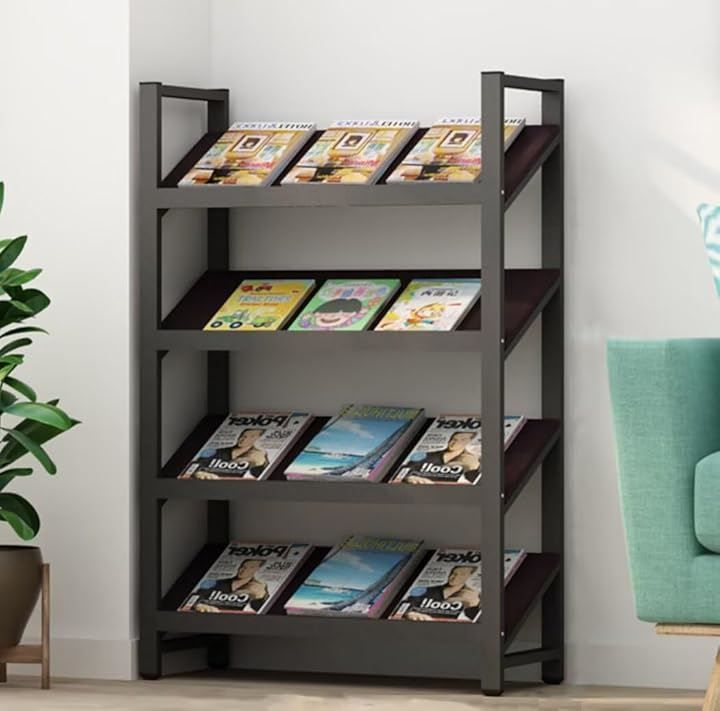 QD-WST マガジンラック 雑誌ラック カタログラック カタログスタンド スチールラック パンフレットスタンド 展示会 待合室 図書館 新聞ラック ブラック 80x30x120cm ブラック