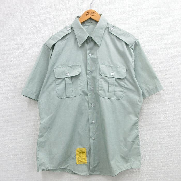 XL/古着 半袖 ミリタリー シャツ メンズ 90s ロング丈 薄緑 グリーン 24may15 中古 トップス