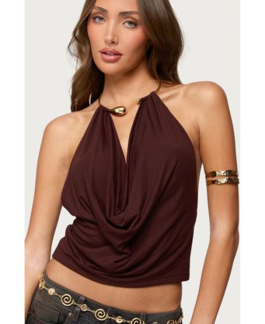 送料無料 アディクテッド レディース シャツ トップス Women s Mileva Cuff Deep Cowl Neck Top Brown