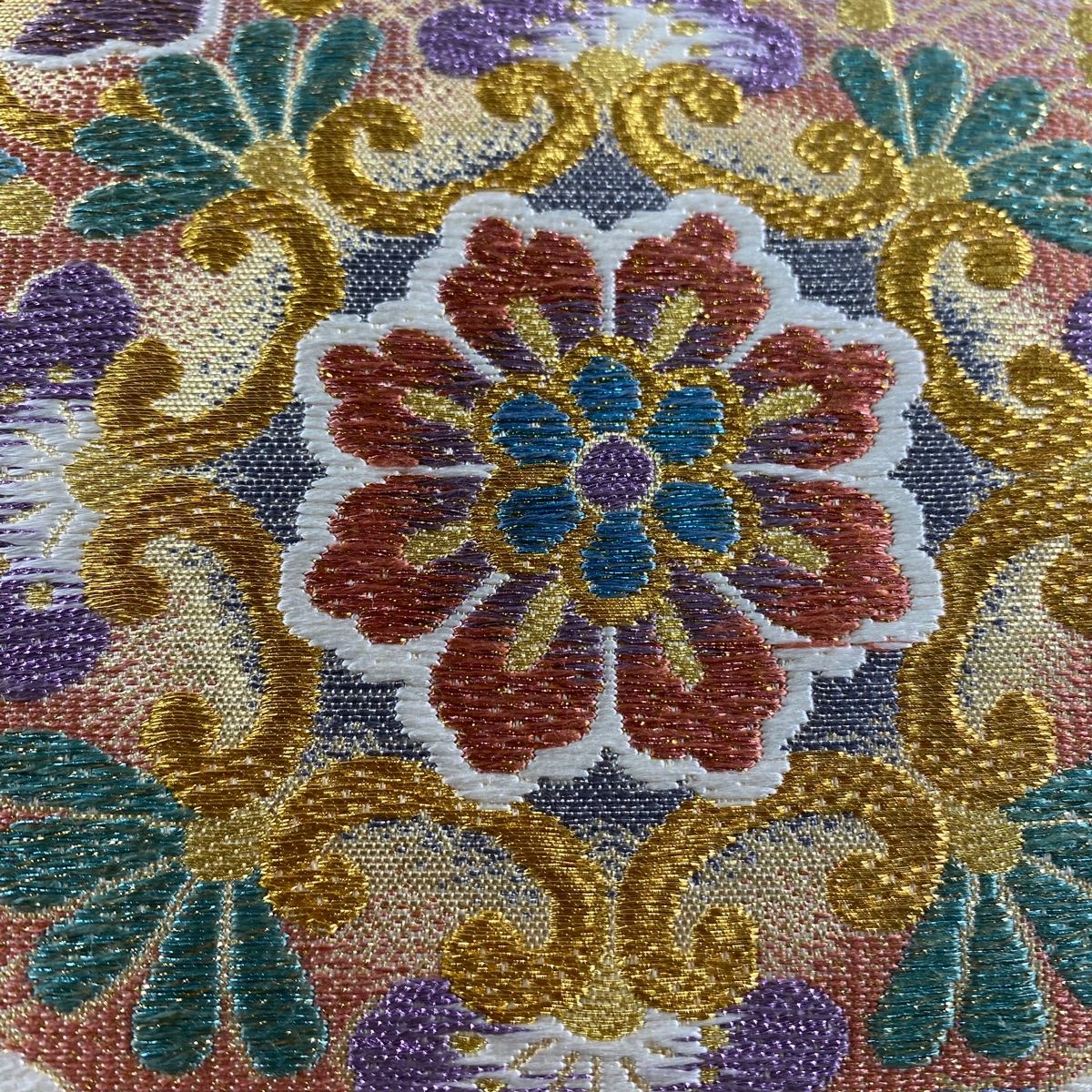 袋帯 秀品 華文 草花 金糸 箔 金色 六通 正絹