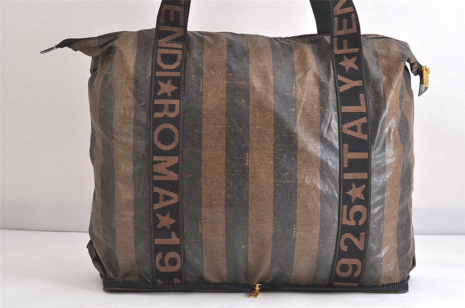 FENDI フェンディ ぺカン 折り畳み ショルダートートバッグ ピーブイシー レザー ブラウン ジャンク 2781N DECORATOM_COM_BR