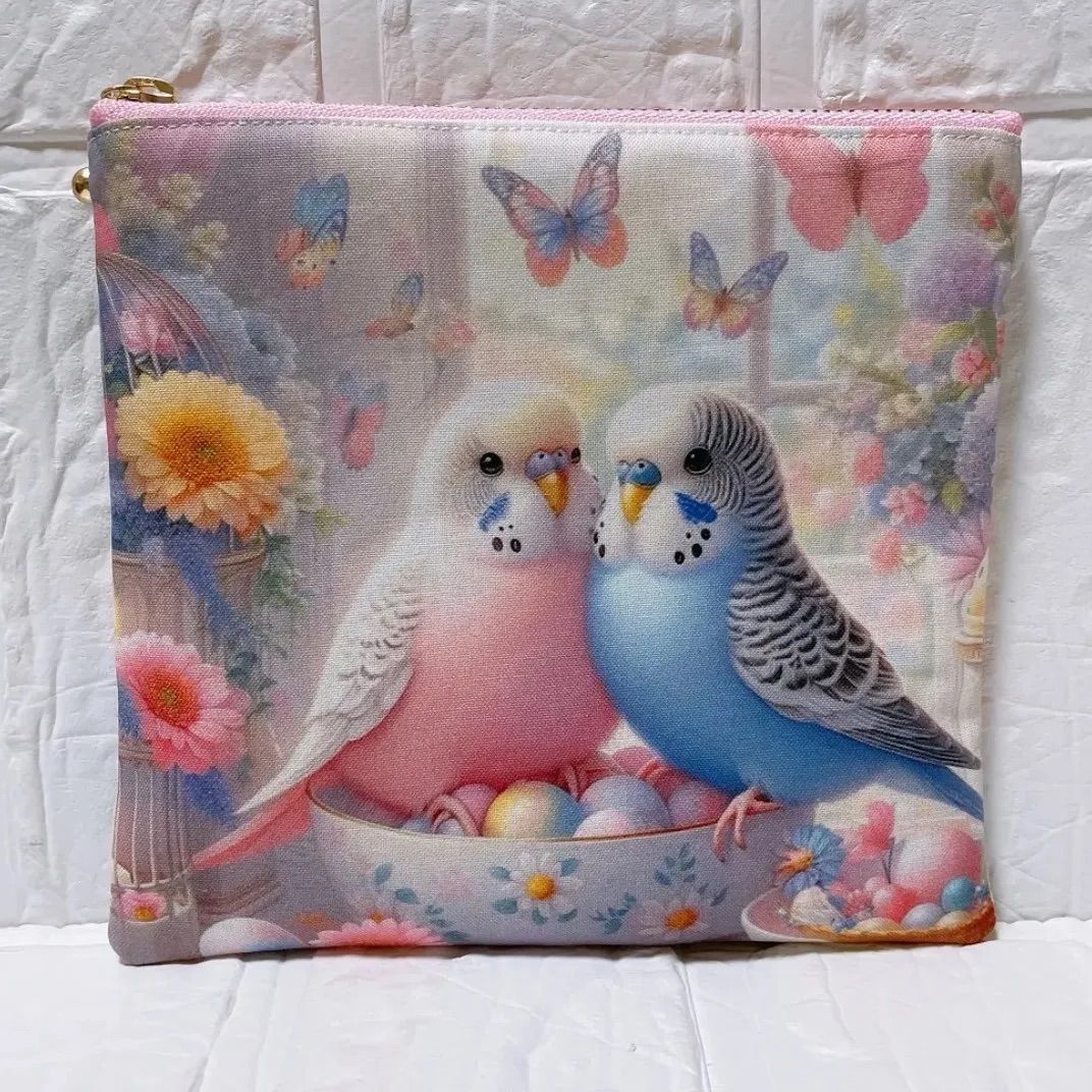 フラットポーチ ハンドメイド オカメインコ 両面パネル生地 小物