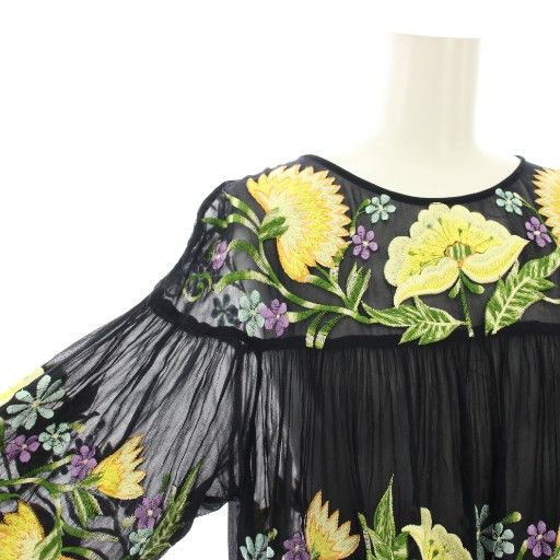 グレースコンチネンタル 花柄刺繍シアーレーヨンチュニック ブラウス ギャザー グレースコンチネンタル GRACE CONTINENTAL 22SS 刺繍ギャザー
