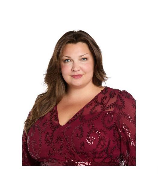 アールアンドエムリチャーズ レディース ワンピース トップス Plus Size Surplice Sequined Gown Merlot