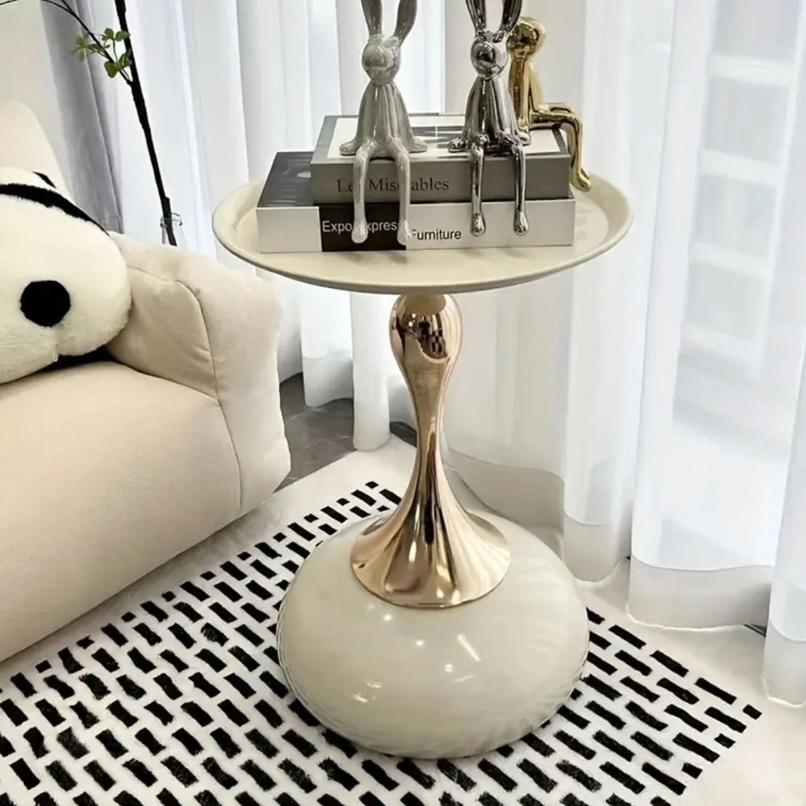 サイドテーブル レトロモダン イタリア風デザイン メタリックトップ