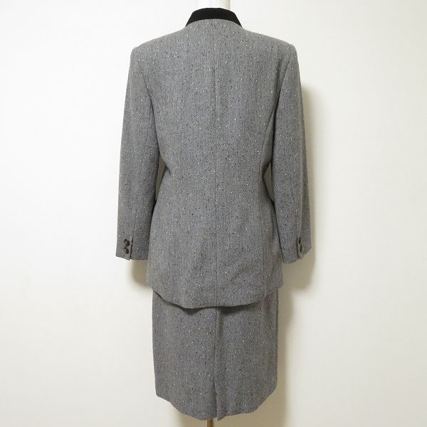 wnc レリアン Leilian スカートスーツ セットアップ 9 グレー 黒 ツイード ノー ベロア使い レディース 969655
