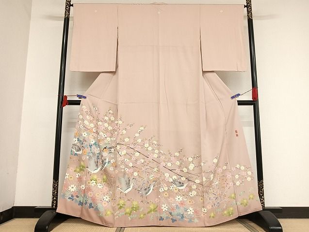 平和屋着物○本加賀友禅作家 百貫華峰 色留袖 花鳥文 暈し染め