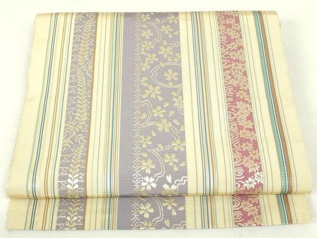 平和屋着物●本場筑前博多織　八寸名古屋帯　舞桜間道　正絹　逸品　DAAU6716ob 平和屋着物○本場筑前博多織 八寸名古屋帯 舞桜間道 正絹 逸品